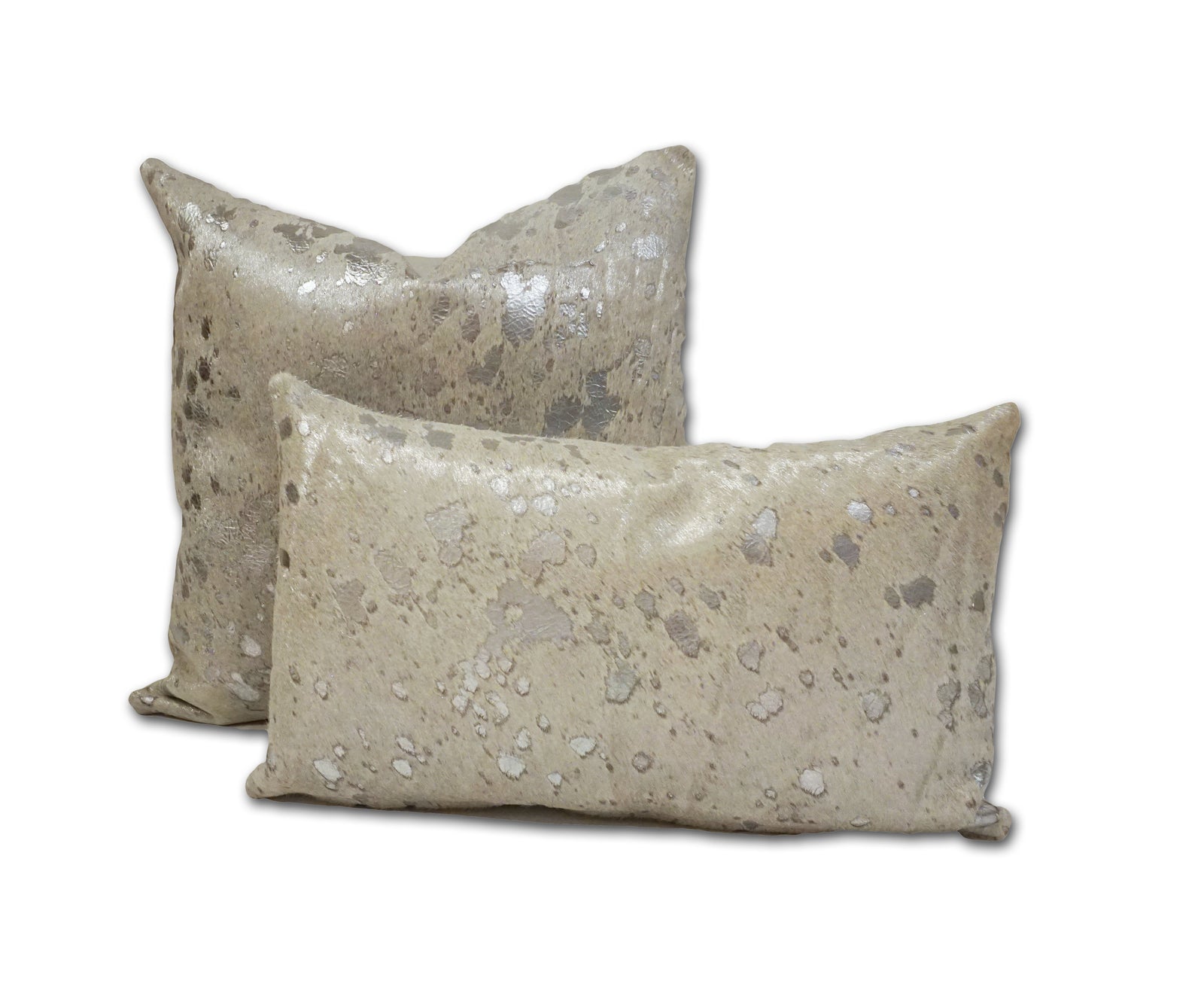 Metallic Silver On White Cowhide Pillow Furug